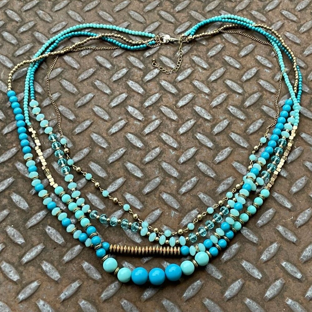 Women Necklace Multi Layer Blue/Gold Tone Statement Long Necklace Fashion Jewelr - Picture 9 of 9